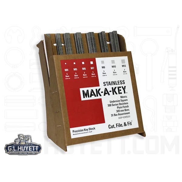 Key Stock Assortment, Stainless Steel, Plain, 31 Pieces